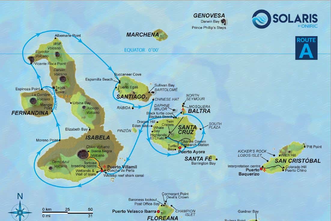 Galapagos cruise - route map