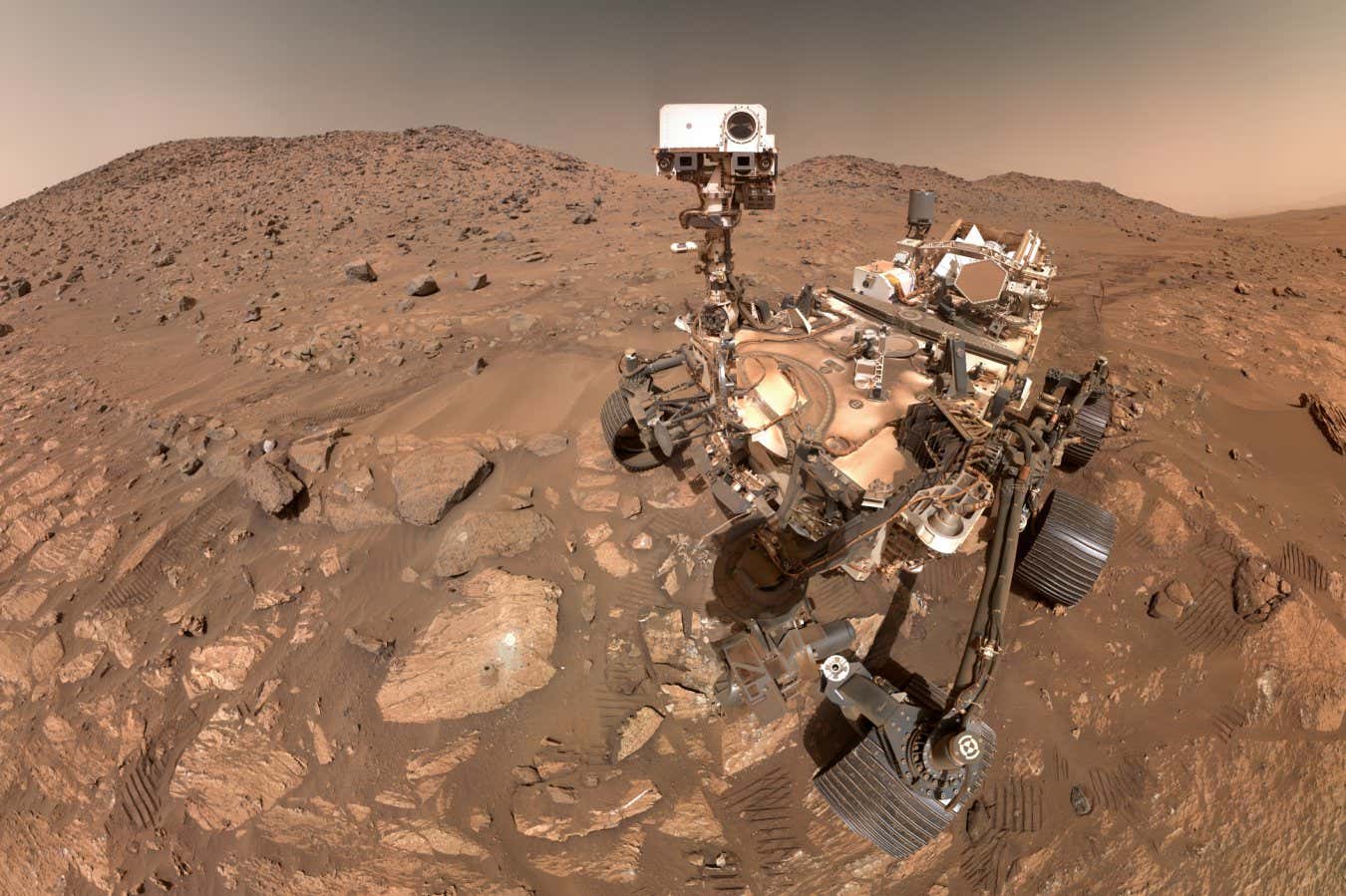 https://science.nasa.gov/mission/mars-2020-perseverance/ NASA?s Perseverance Mars rover took this selfie, made up of 62 individual images, on July 23. A rock nicknamed ?Cheyava Falls,? which has features that may bear on the question of whether the Red Planet was long ago home to microscopic life, is to the left of the rover near the center of the image. NASA/JPL-Caltech/MSSS