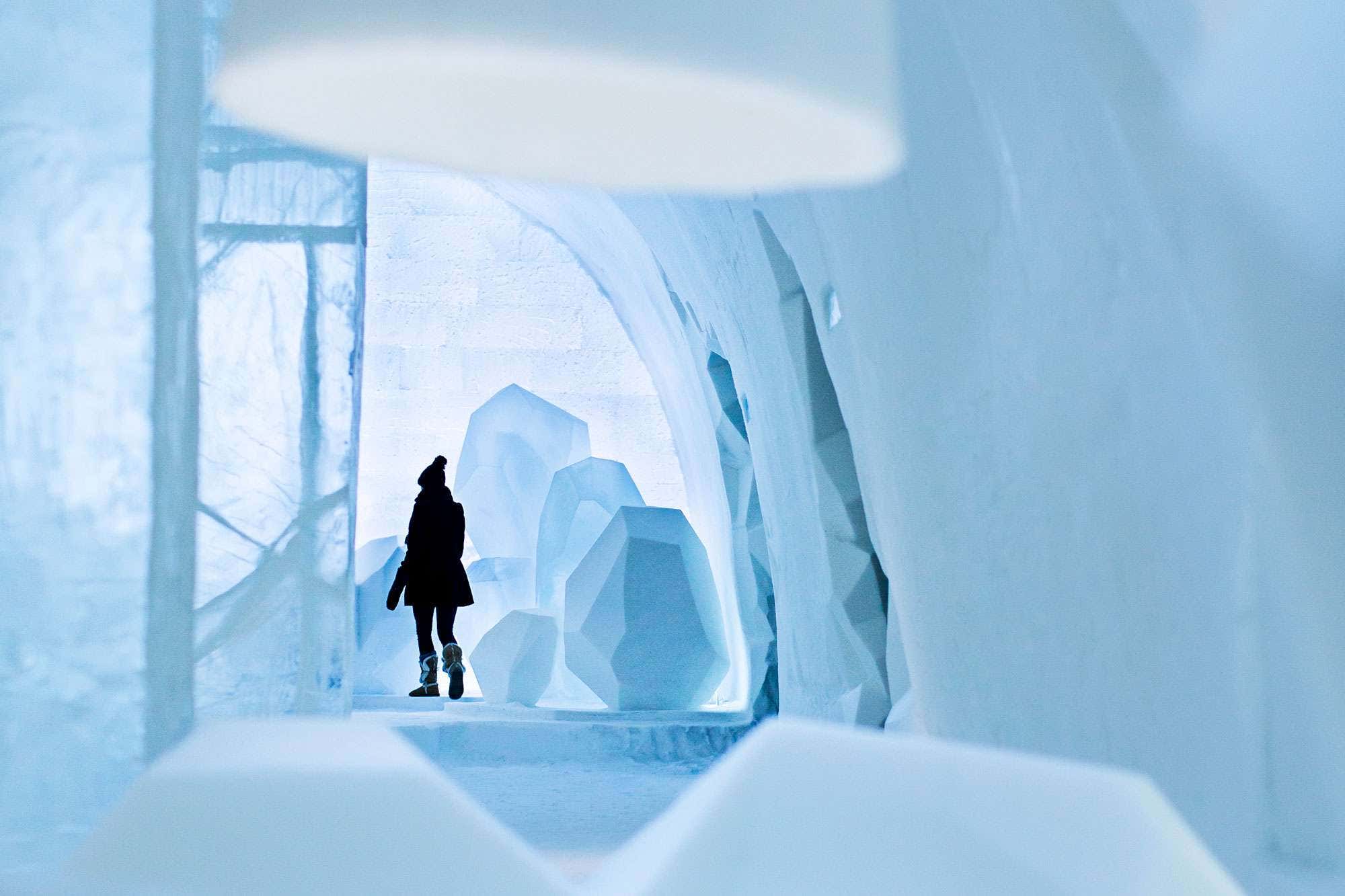 Swedish Lapland Icehote, main hallway of hotel, surrounded by ice.